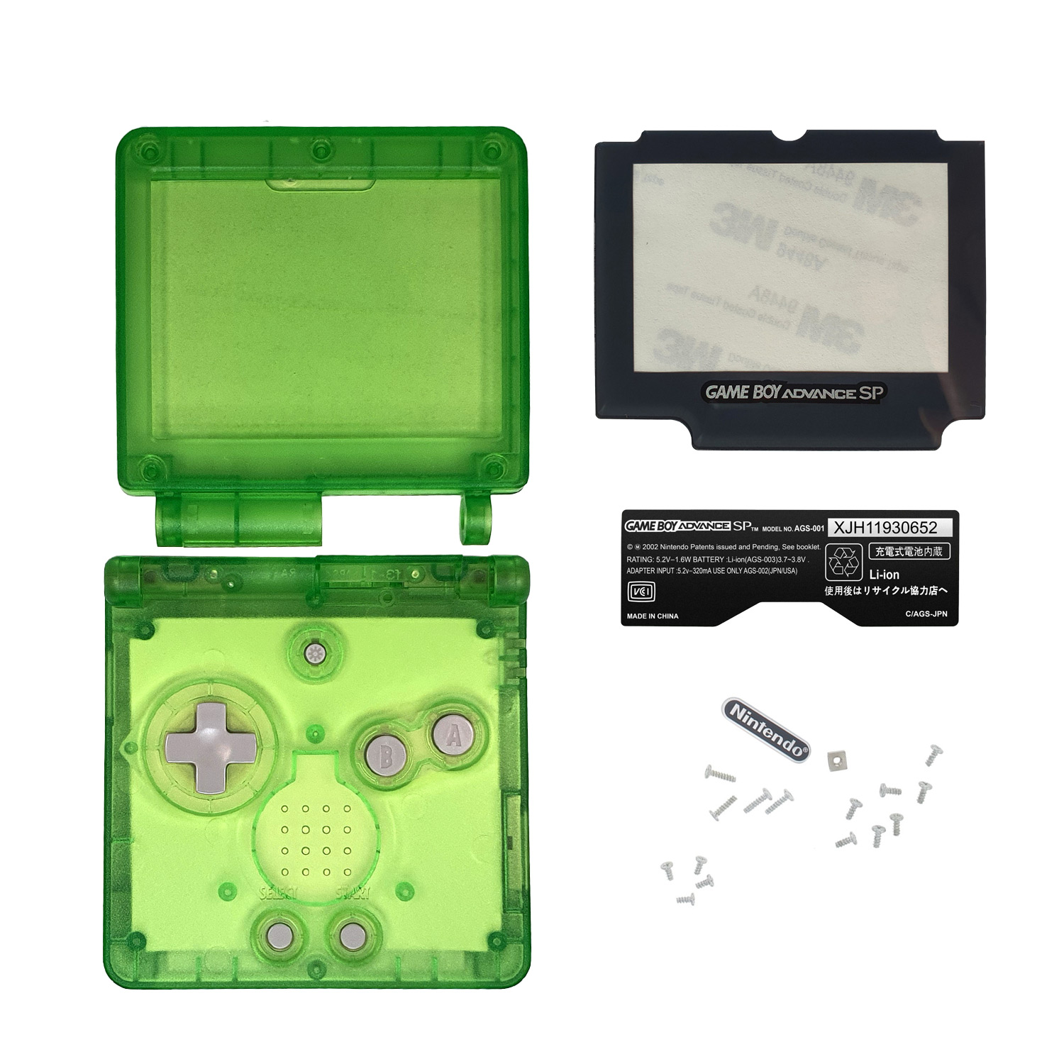 Game Boy Advance SP Shell (Clear Green)