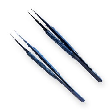 2 x precision tweezers set titanium alloy - straight &amp; curved