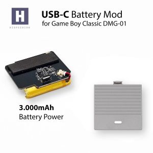 Hispeedido USB-C 3.000mAh Battery Pack inkl. Akku Deckel (Grau) für Game Boy Classic DMG-01