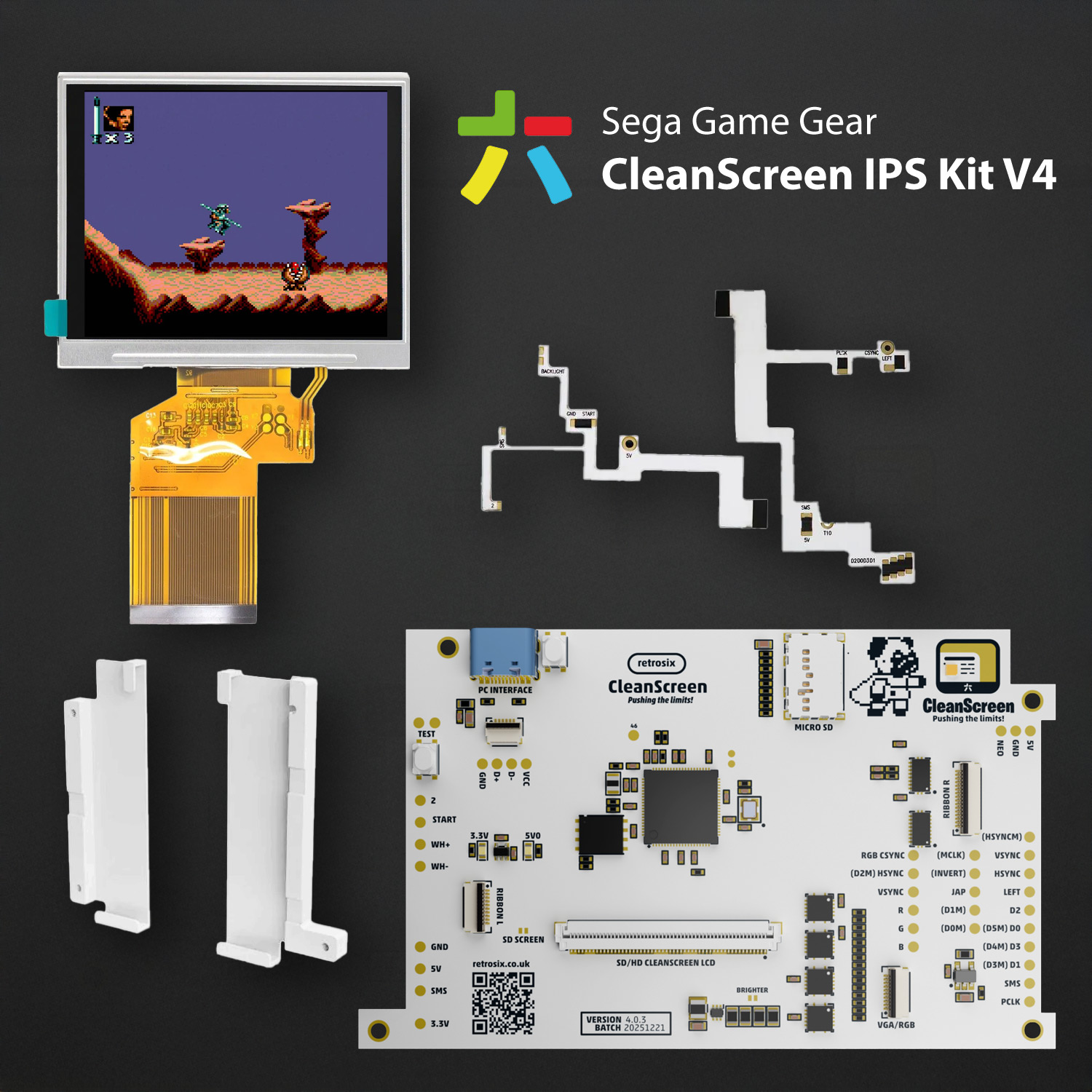 NEU! RetroSix CleanScreen V4 IPS Kit für Game Gear NEU! RetroSix CleanScreen V4 IPS Kit für Game Gear